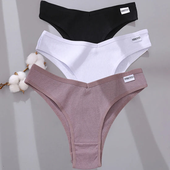 Cotton Brazilian Panties Set (3 or 5 Pcs) — V-Waist T-Back