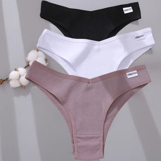 Cotton Brazilian Panties Set (3 or 5 Pcs) — V-Waist T-Back