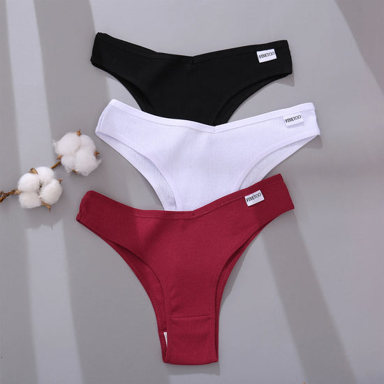 Cotton Brazilian Panties Set (3 or 5 Pcs) — V-Waist T-Back