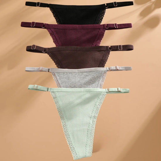 Cotton G-String T-Back Set (5 Pcs) — Adjustable Waist Thongs