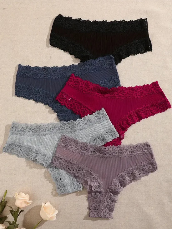 Women's 5-Piece Cotton Lace Bikini Panties Set