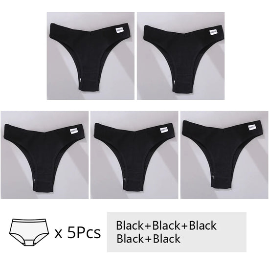 Cotton Brazilian Panties Set (3 or 5 Pcs) — V-Waist T-Back