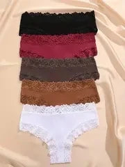 Women's 5-Piece Cotton Lace Bikini Panties Set
