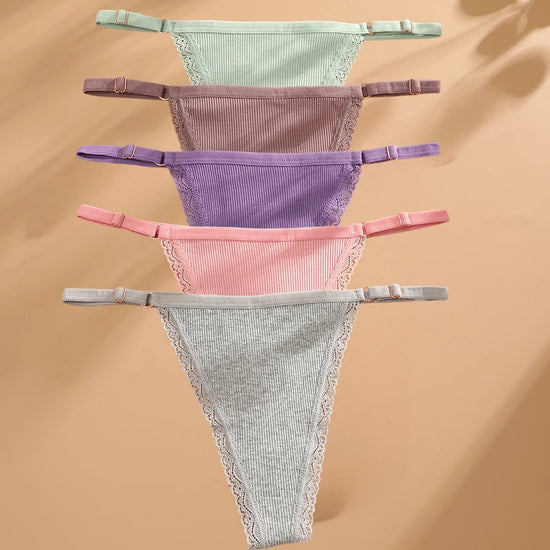 Cotton G-String T-Back Set (5 Pcs) — Adjustable Waist Thongs