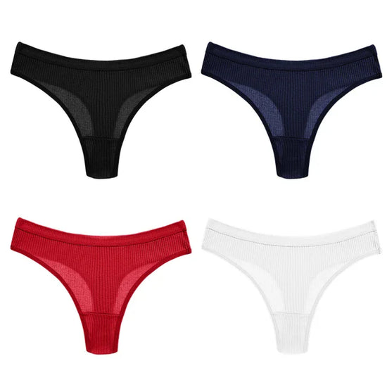 Striped Cotton G-String Set (4 Pcs) — Breathable Sports Thongs