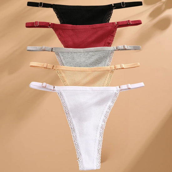 Cotton G-String T-Back Set (5 Pcs) — Adjustable Waist Thongs