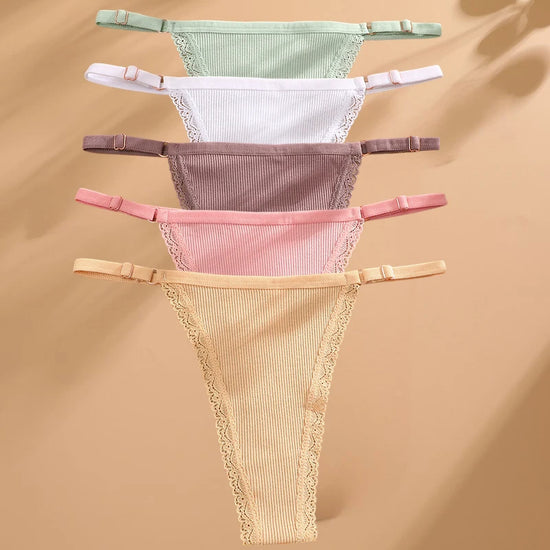 Cotton G-String T-Back Set (5 Pcs) — Adjustable Waist Thongs
