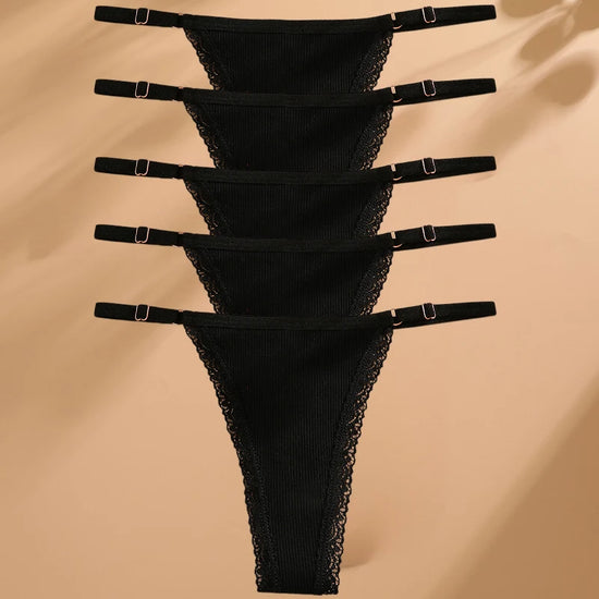 Cotton G-String T-Back Set (5 Pcs) — Adjustable Waist Thongs