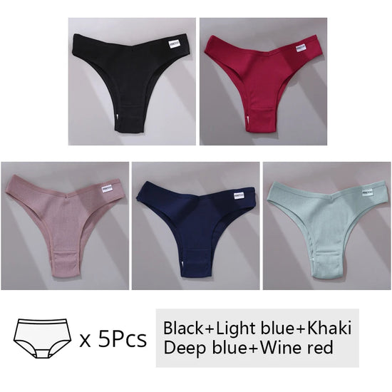Cotton Brazilian Panties Set (3 or 5 Pcs) — V-Waist T-Back