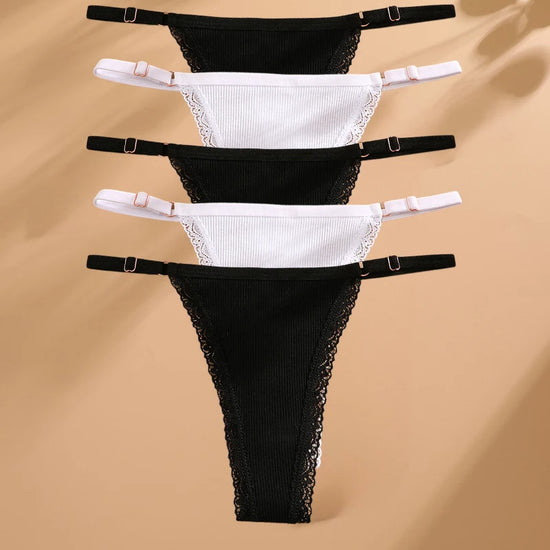 Cotton G-String T-Back Set (5 Pcs) — Adjustable Waist Thongs
