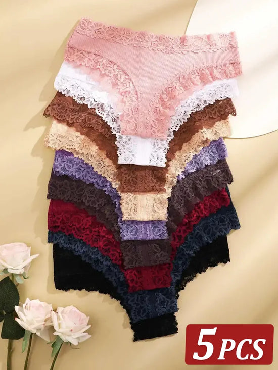 Women's 5-Piece Cotton Lace Bikini Panties Set