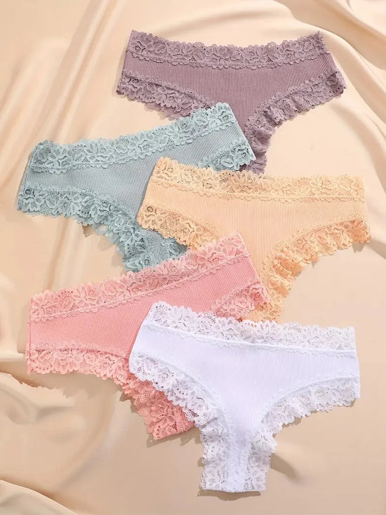 Women's 5-Piece Cotton Lace Bikini Panties Set