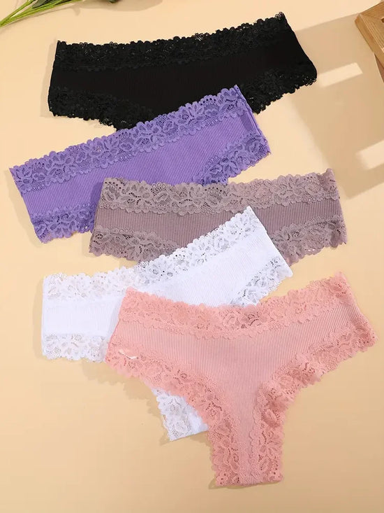 Women's 5-Piece Cotton Lace Bikini Panties Set