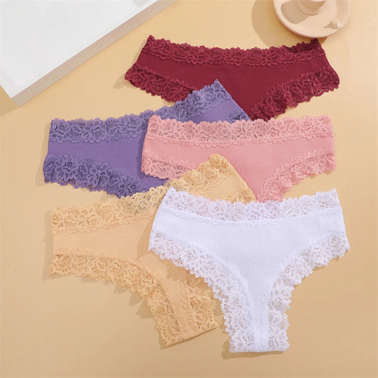 Women's 5-Piece Cotton Lace Bikini Panties Set