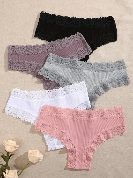 Women's 5-Piece Cotton Lace Bikini Panties Set