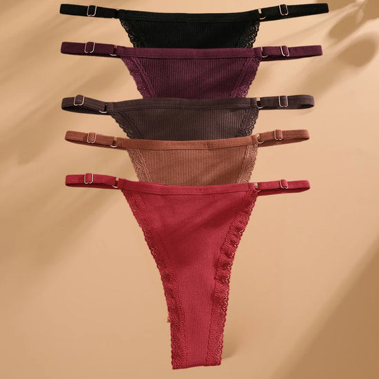 Cotton G-String T-Back Set (5 Pcs) — Adjustable Waist Thongs