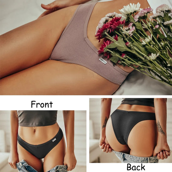Cotton Brazilian Panties Set (3 or 5 Pcs) — V-Waist T-Back
