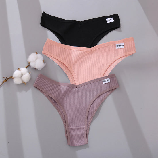 Cotton Brazilian Panties Set (3 or 5 Pcs) — V-Waist T-Back