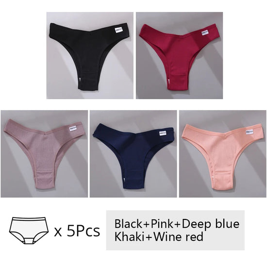 Cotton Brazilian Panties Set (3 or 5 Pcs) — V-Waist T-Back
