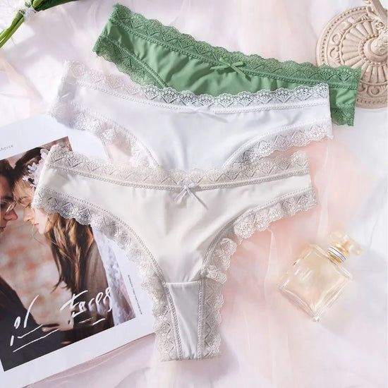 Ice Silk Thong — Low-Waist Lace Bow Brief