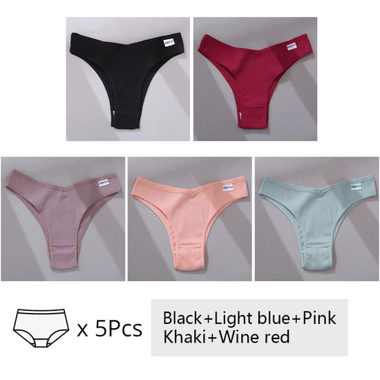 Cotton Brazilian Panties Set (3 or 5 Pcs) — V-Waist T-Back