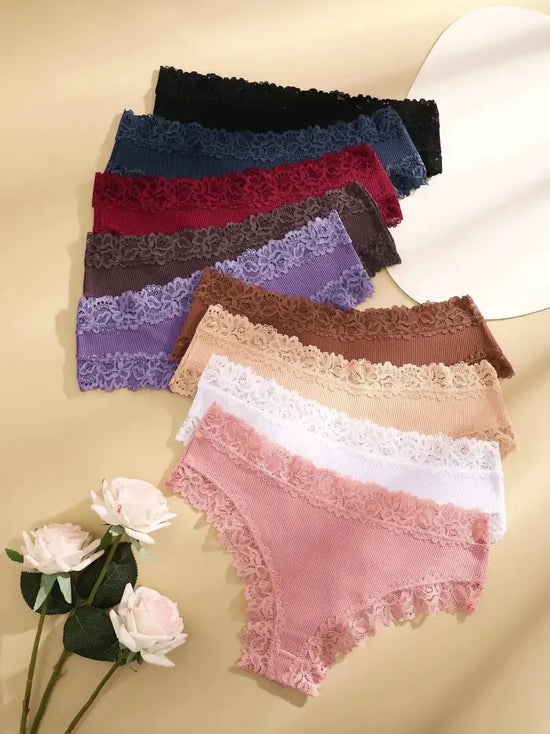 Women's 5-Piece Cotton Lace Bikini Panties Set