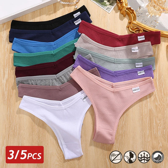 Cotton Brazilian Panties Set (3 or 5 Pcs) — V-Waist T-Back