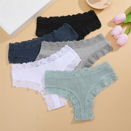 Women's 5-Piece Cotton Lace Bikini Panties Set