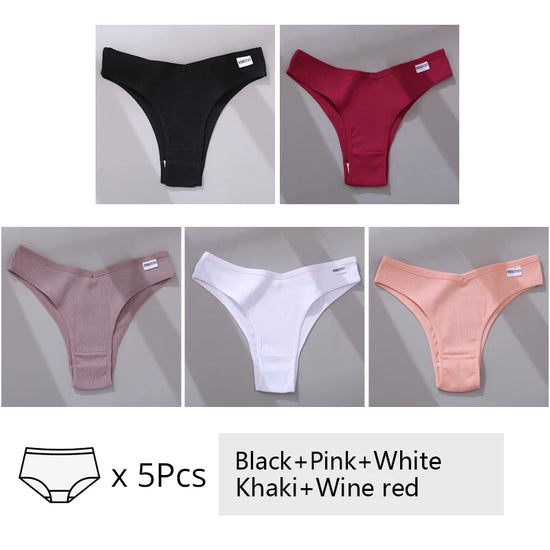 Cotton Brazilian Panties Set (3 or 5 Pcs) — V-Waist T-Back