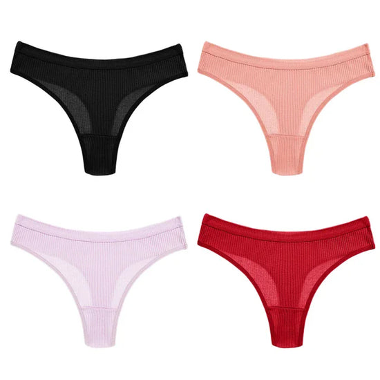 Striped Cotton G-String Set (4 Pcs) — Breathable Sports Thongs