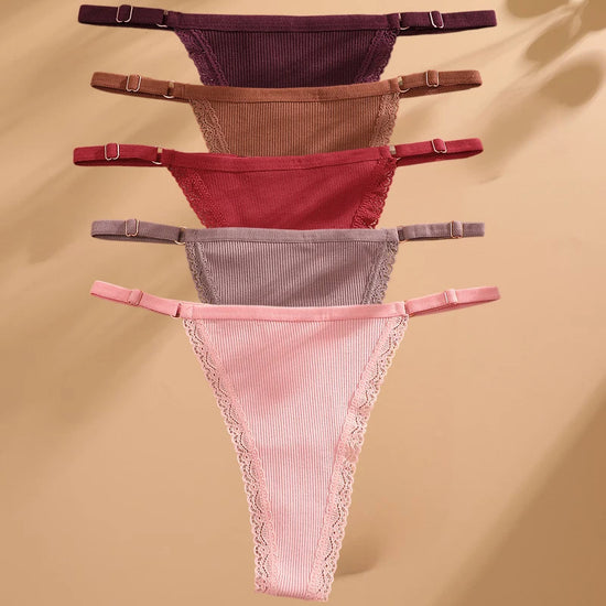 Cotton G-String T-Back Set (5 Pcs) — Adjustable Waist Thongs