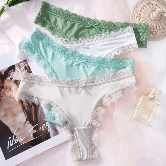 Ice Silk Thong — Low-Waist Lace Bow Brief