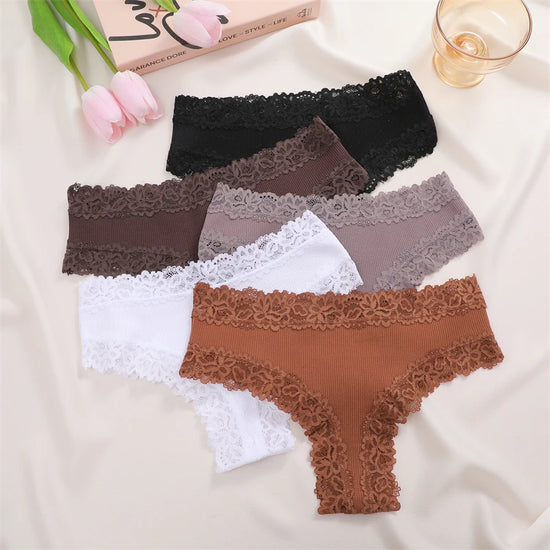 Women's 5-Piece Cotton Lace Bikini Panties Set