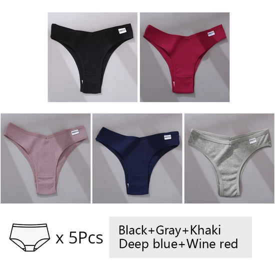 Cotton Brazilian Panties Set (3 or 5 Pcs) — V-Waist T-Back