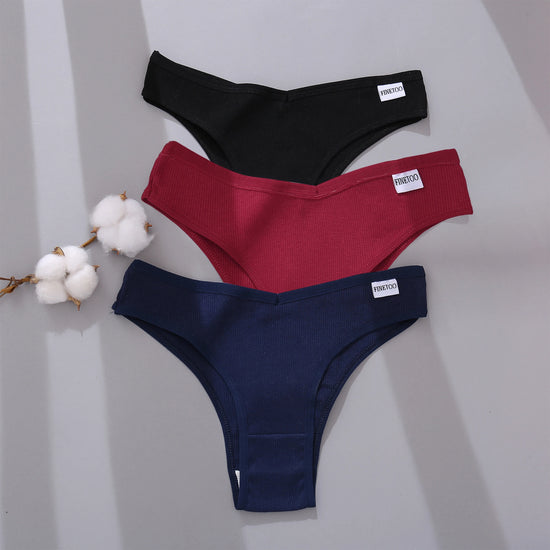 Cotton Brazilian Panties Set (3 or 5 Pcs) — V-Waist T-Back