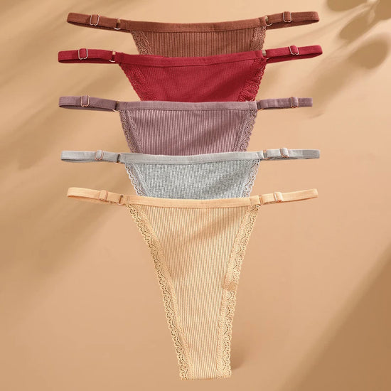 Cotton G-String T-Back Set (5 Pcs) — Adjustable Waist Thongs